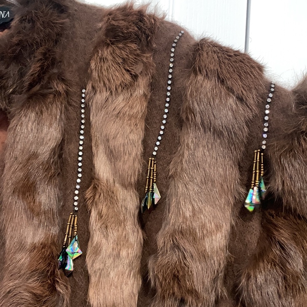 Angora Rabbit Fur Hair Vintage Genuine Embellished Rhinestone Jacket Size Large - Picture 4 of 14